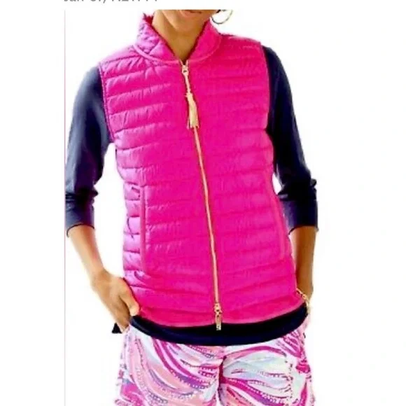 Lilly Pulitzer Cora Vest Size Small Puffer Pink Gorpcore - Picture 1 of 8